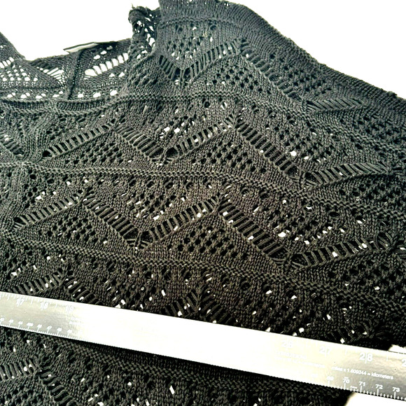 ALLEN B SCHWARTZ Womens Medium Black Crochet Open Knit Pullover Sweater Cover Up - Picture 6 of 8